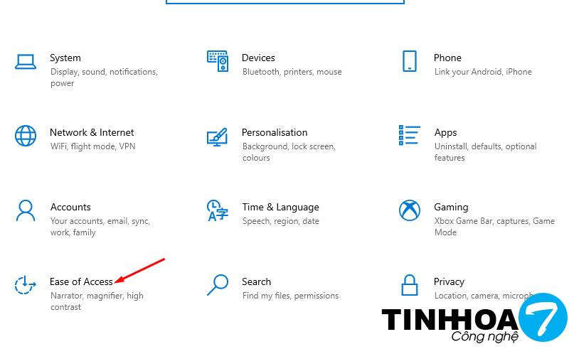 Nhấn chọn vào mục Ease of Access